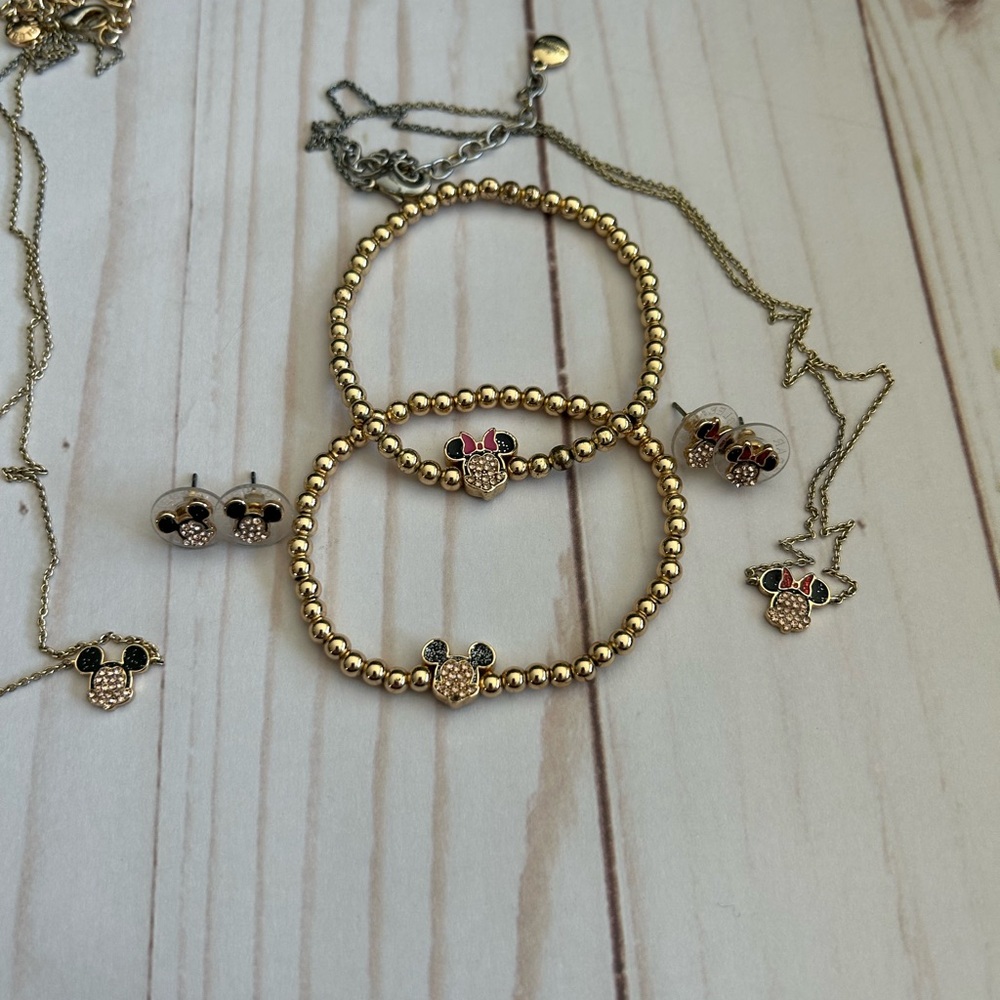 EUC Baublebar Disney Mickey/Minnie earring, necklace, bracelet set
